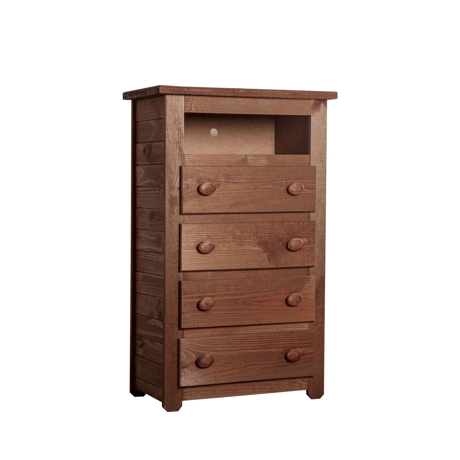 Rustic Mahogany Finish Wooden Media Chest with 4 Drawers and Top Shelf