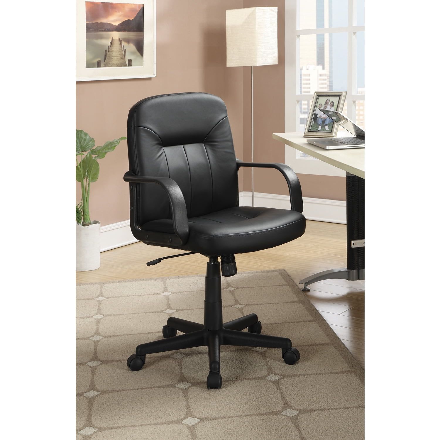 Swivel Executive Medium-Back Leather Office Chair in Black