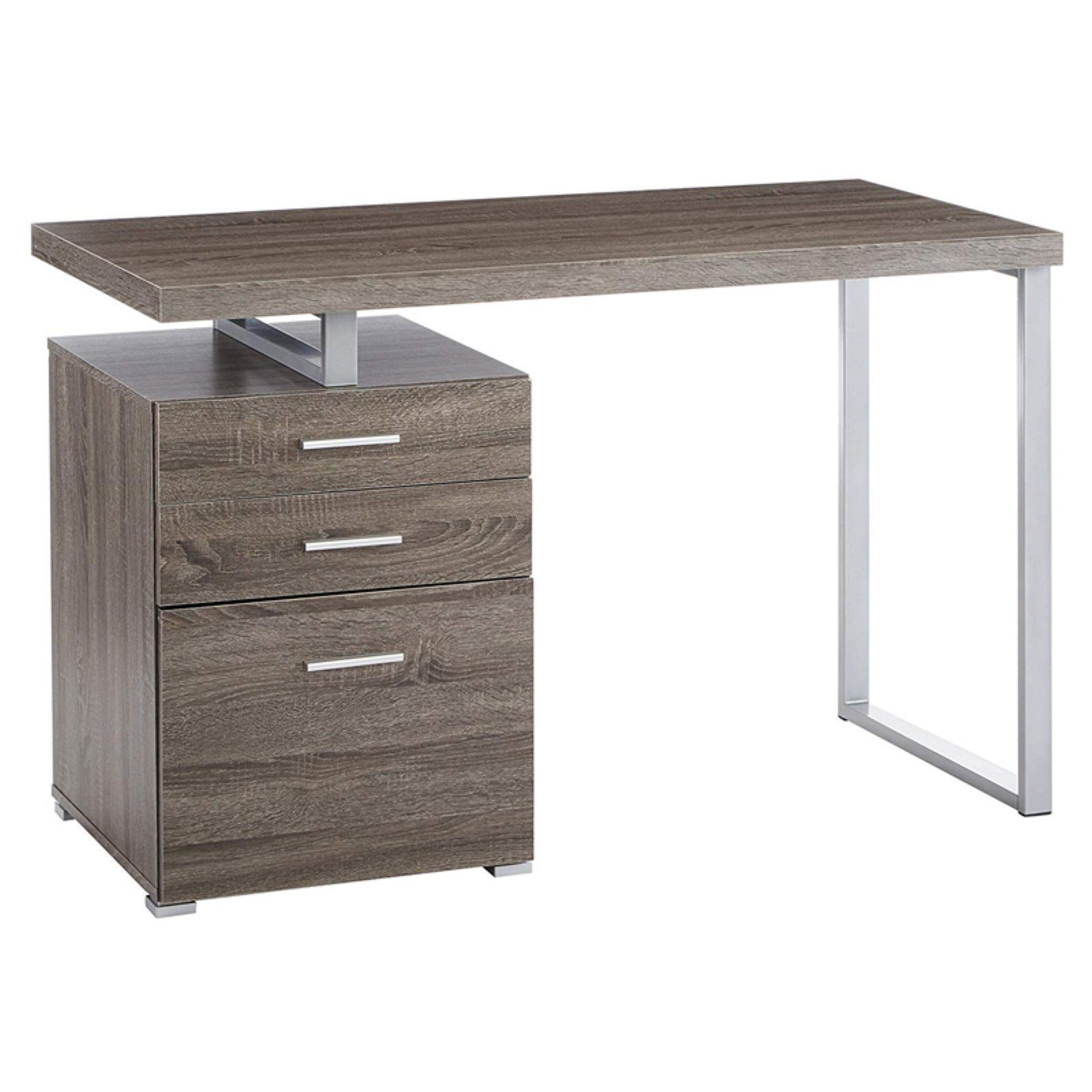 Weathered Gray Modern Office Desk with File Storage