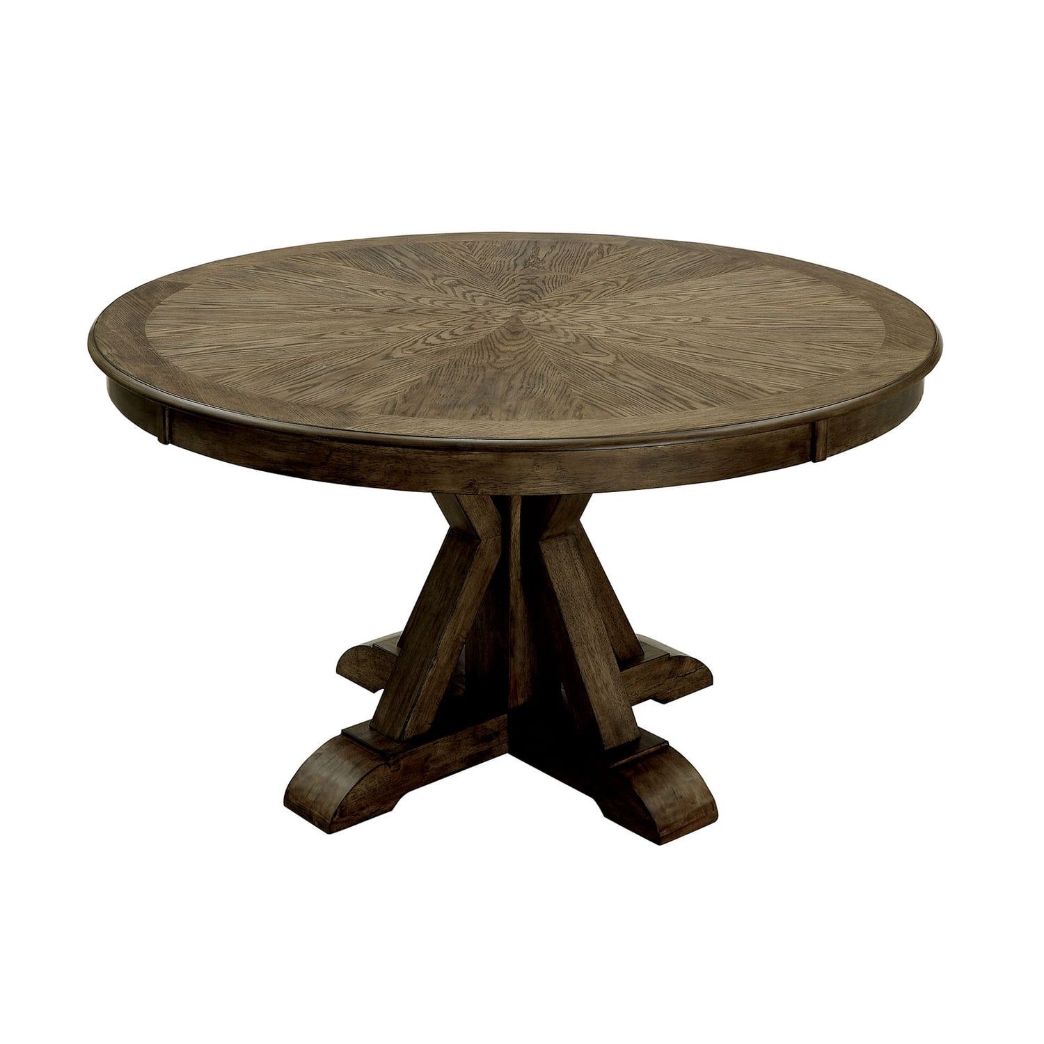 Light Oak Brown Round Wood Pedestal Dining Table for Four