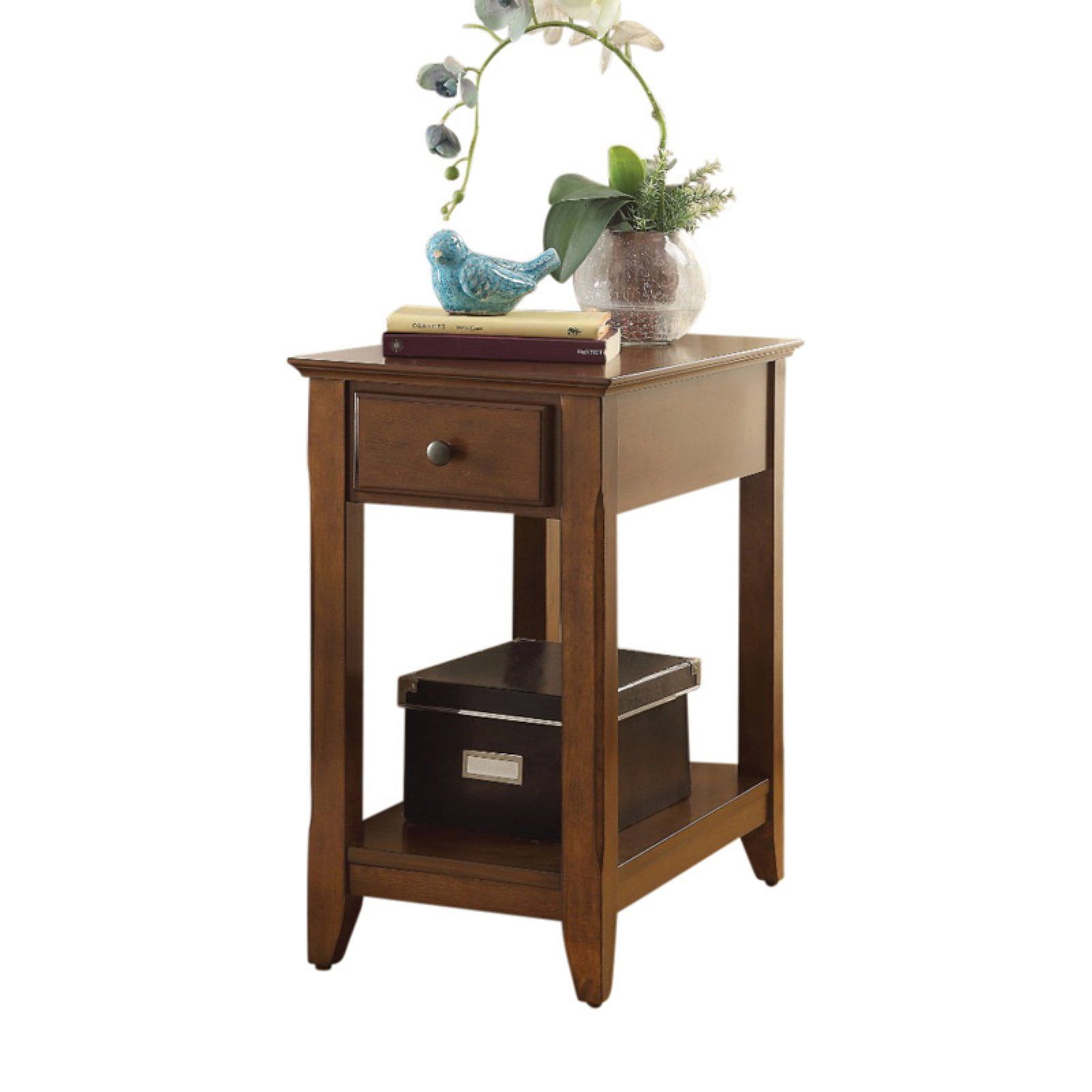 Bertie Transitional Walnut Brown Side Table with Storage