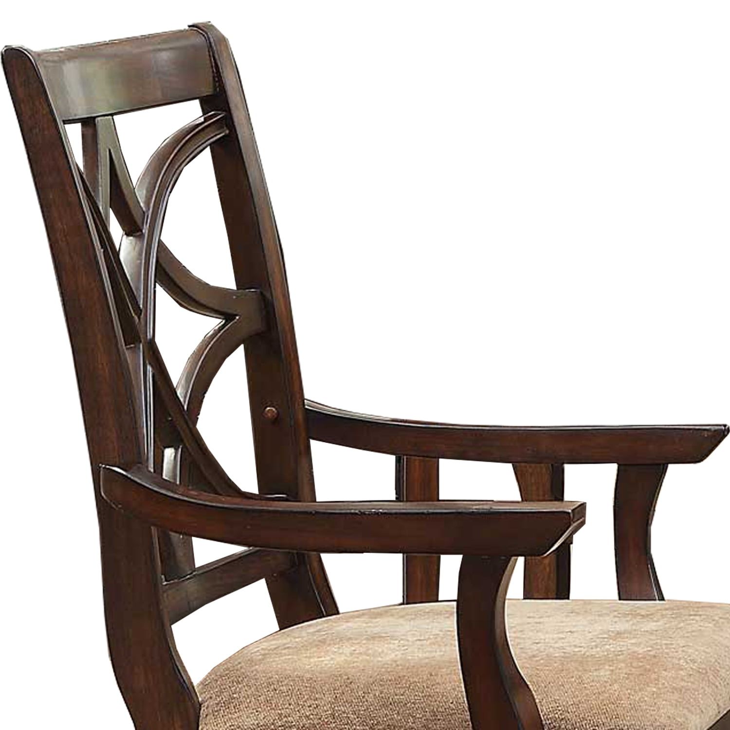 Beige Velvet and Wood Accent Chair with Carved Detailing