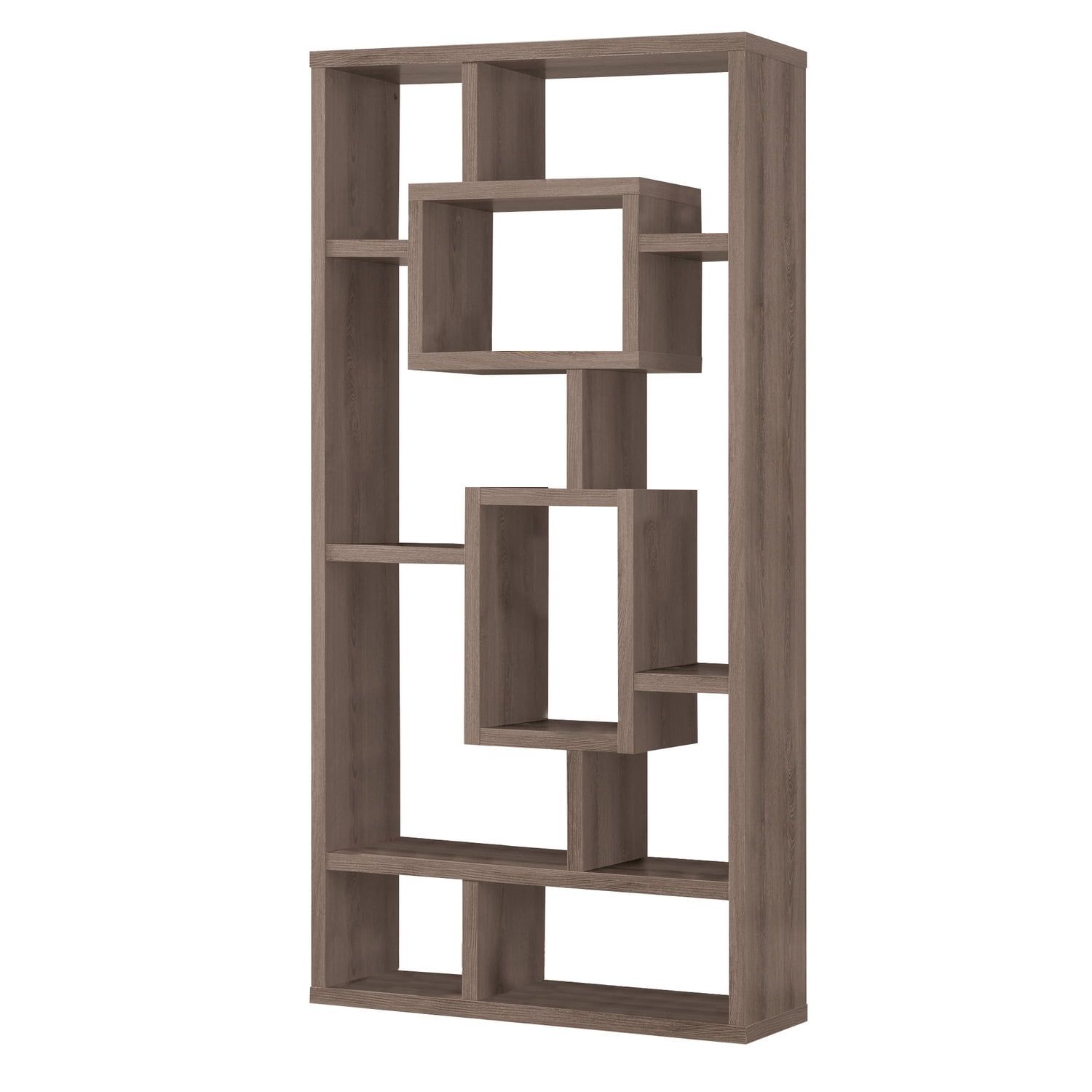 Dark Gray Solid Wood Geometric Cubed Bookcase