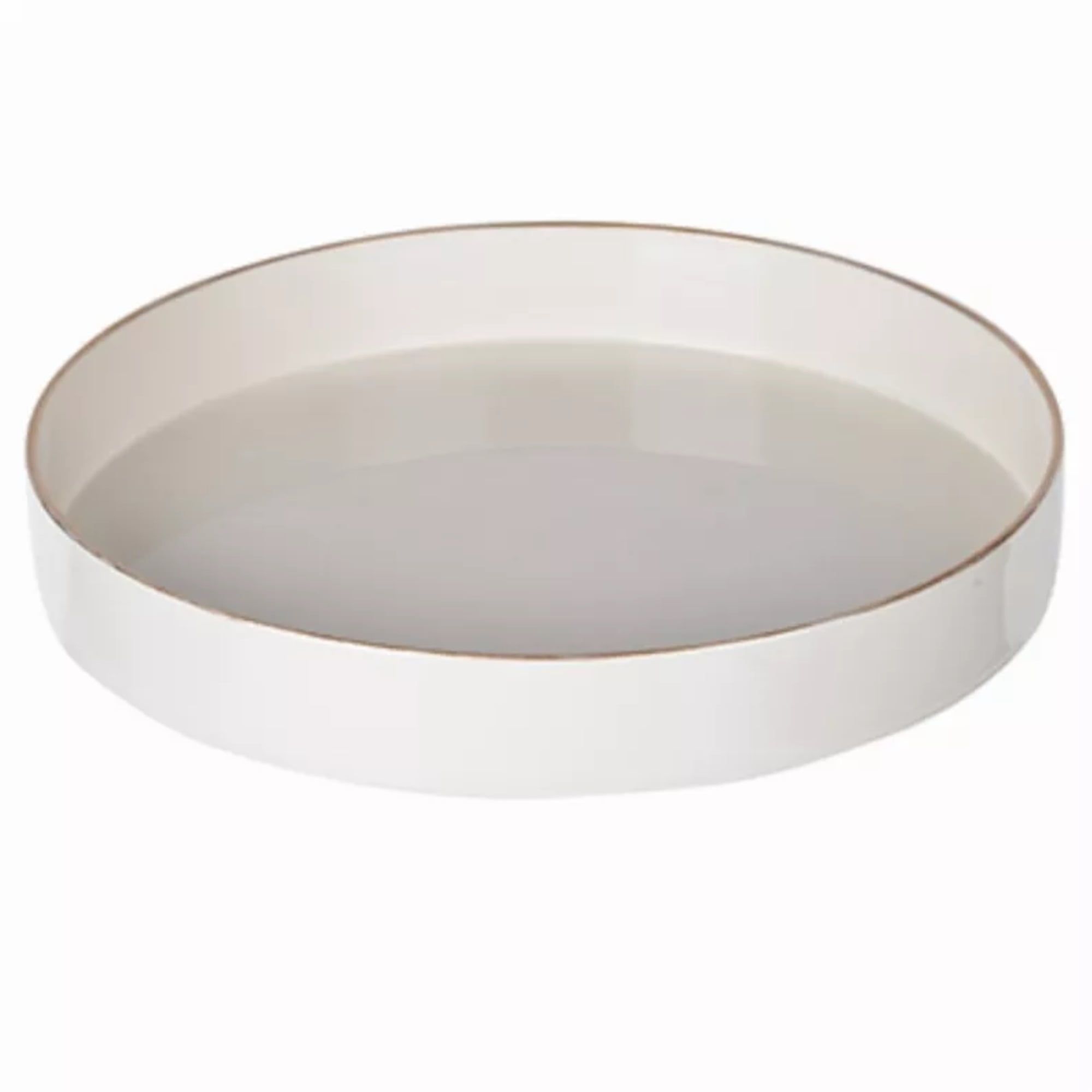 Glossy White Round Plastic Tray with Gold Accents