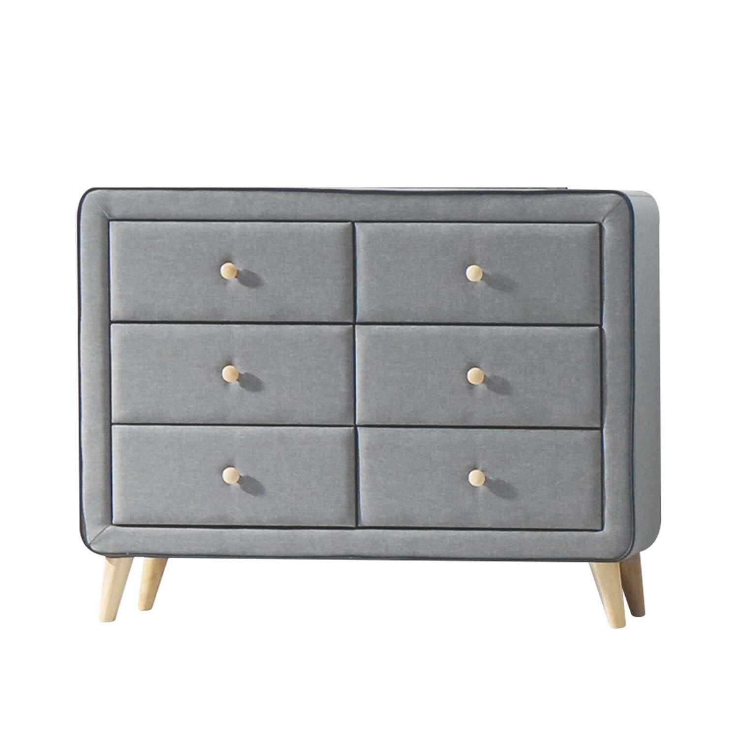 Elegant Gray Fabric Upholstered Dresser with Wooden Tapered Legs - 42.91"