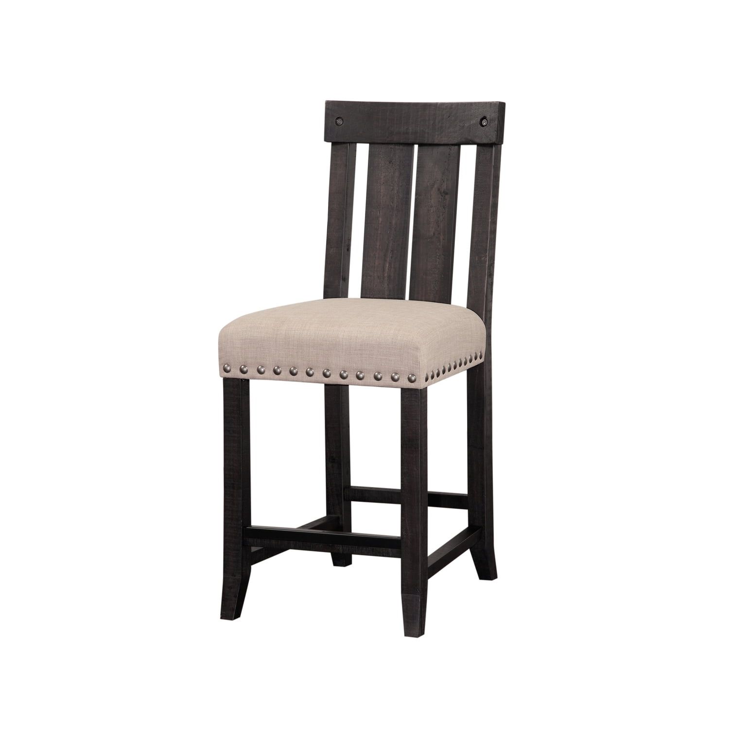 Black Wood Backless Counter Height Stool with Upholstered Seat