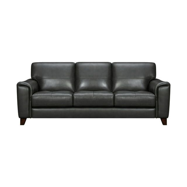 Contemporary Bergen 88" Pewter Genuine Leather Sofa with Wood Frame