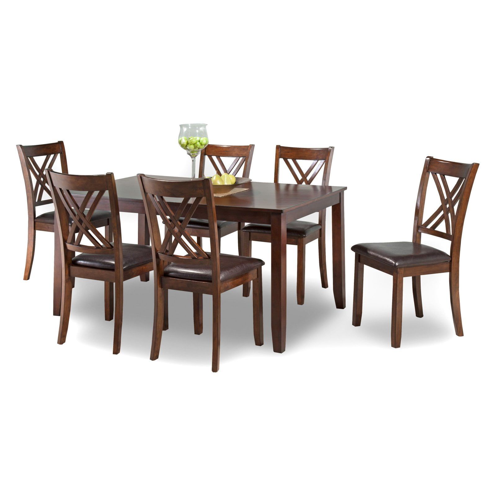 Claremont 7-Piece Dark Brown Cherry Dining Set with Cushioned Seats