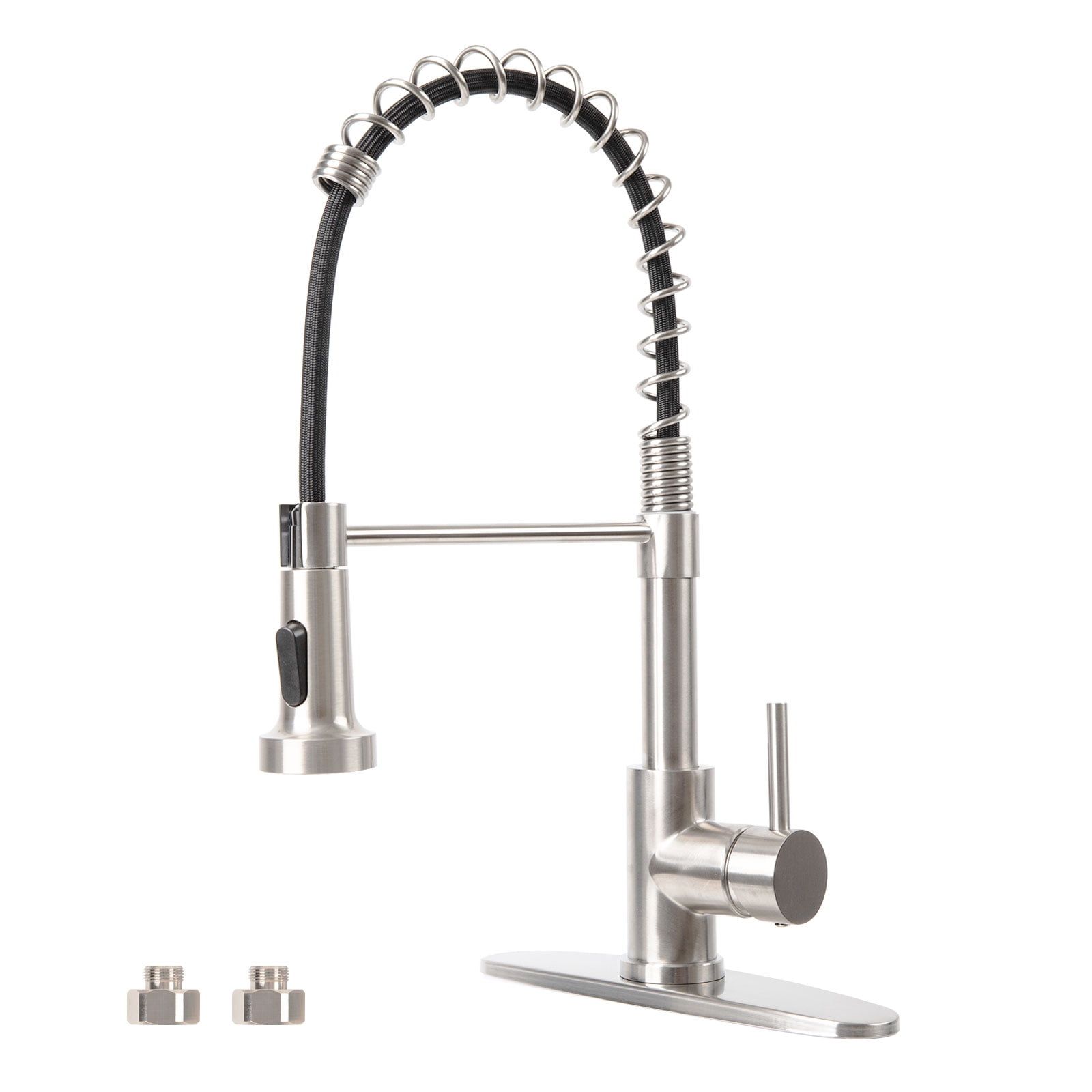 Brushed Nickel Stainless Steel Single Handle Kitchen Faucet with Pull Down Sprayer