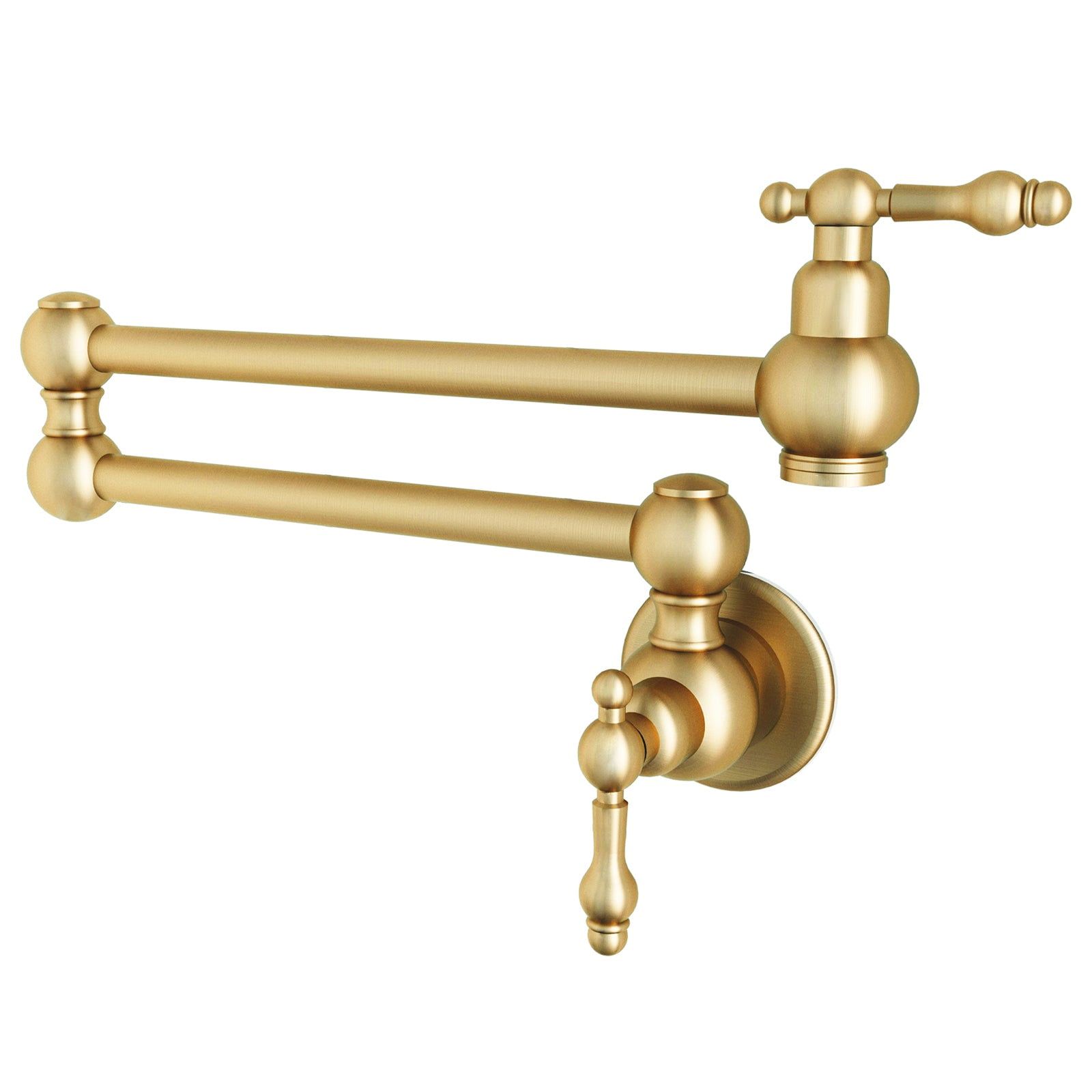 Brushed Gold Brass Double Handle Wall Mount Pot Filler Faucet