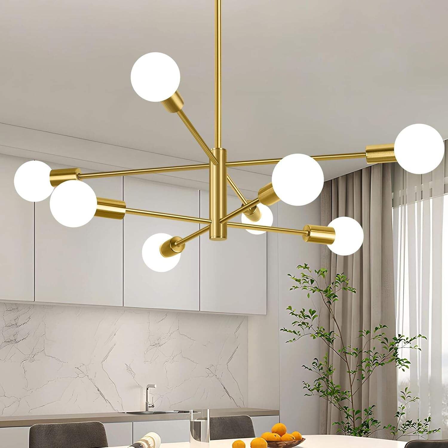 Gold 8-Light Sputnik Chandelier with Adjustable Rods