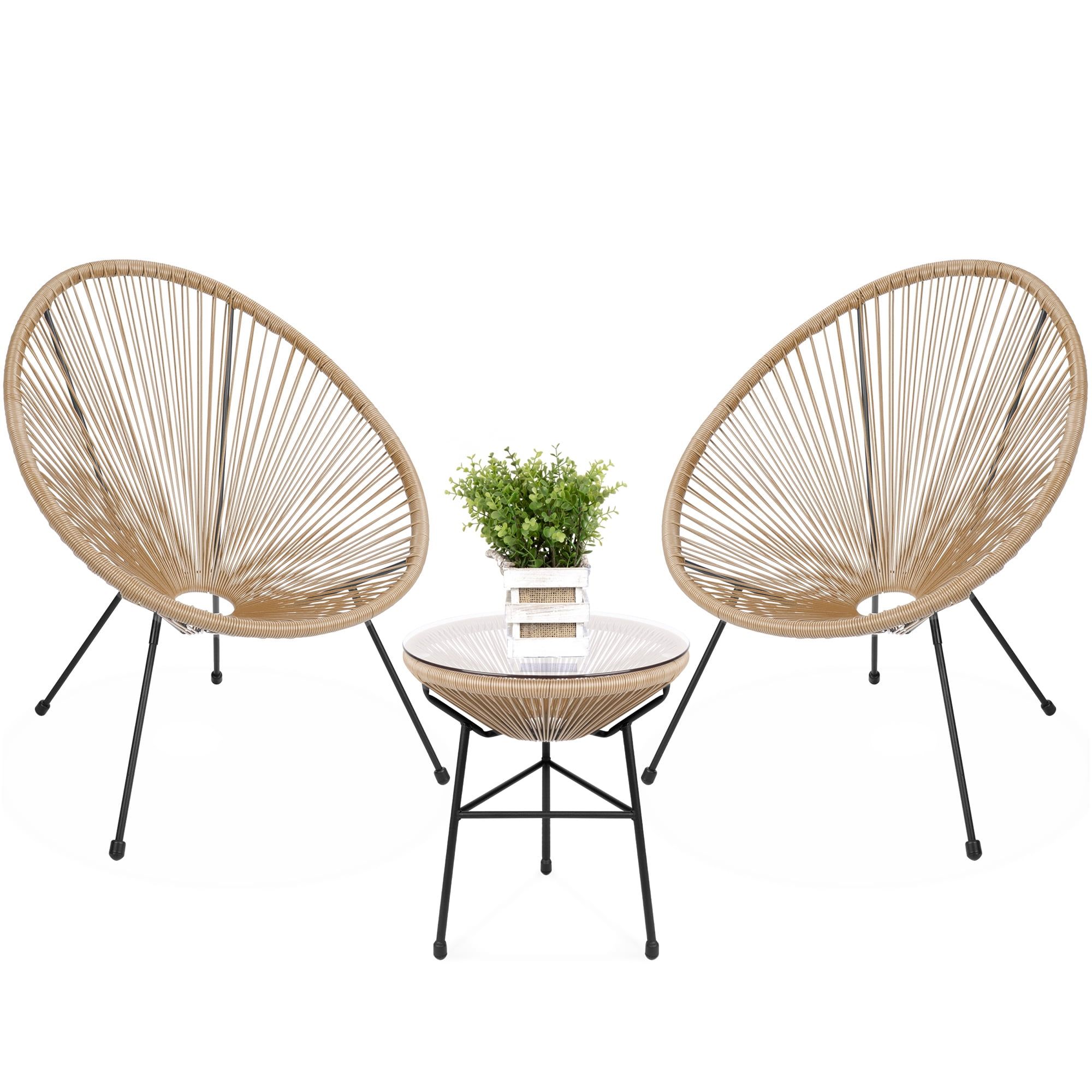 Natural Acapulco 3-Piece Patio Set with Glass Table