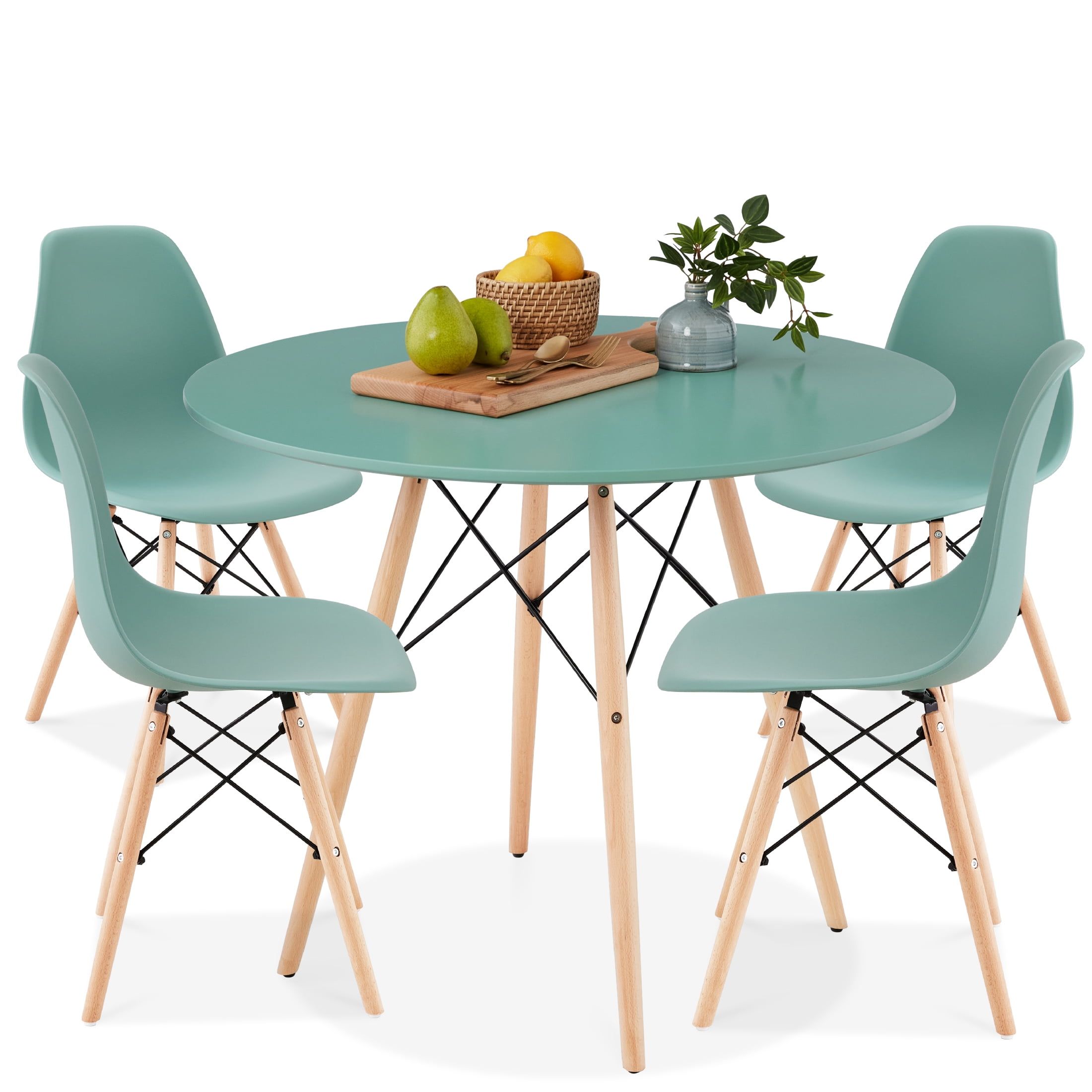 Light Green and Oak Mid-Century Modern 5-Piece Dining Set