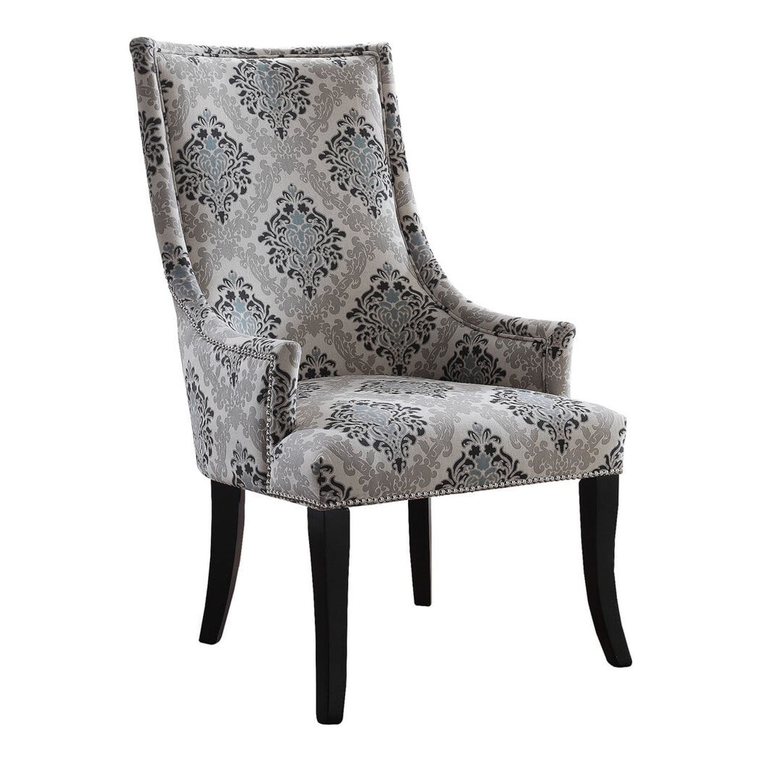 Elegant Slope Arm Side Chair with Floral Fabric and Black Wood Legs