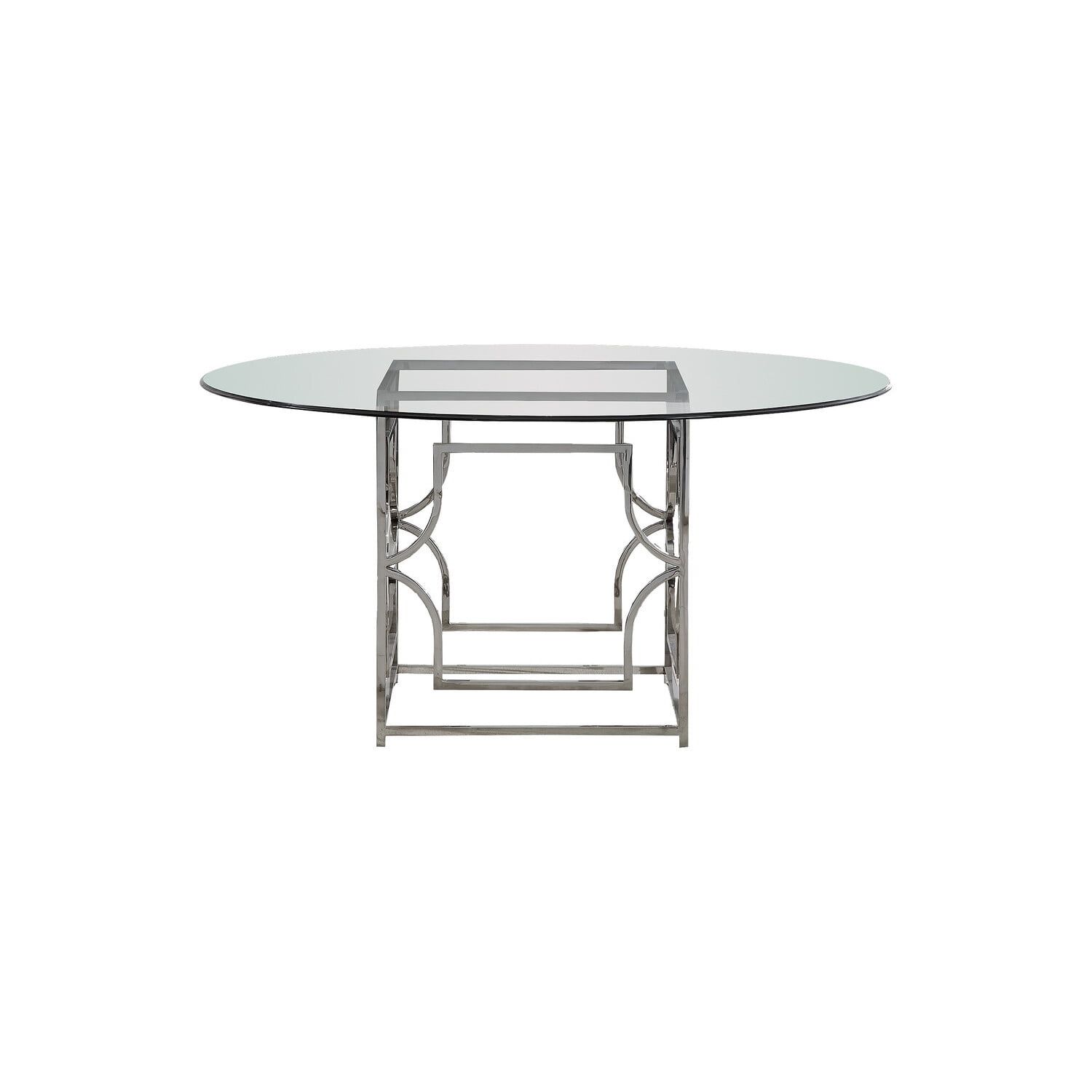 Contemporary 54" Round Glass Dining Table with Metal Base