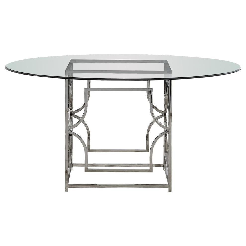 Contemporary 54" Round Glass Dining Table with Metal Base