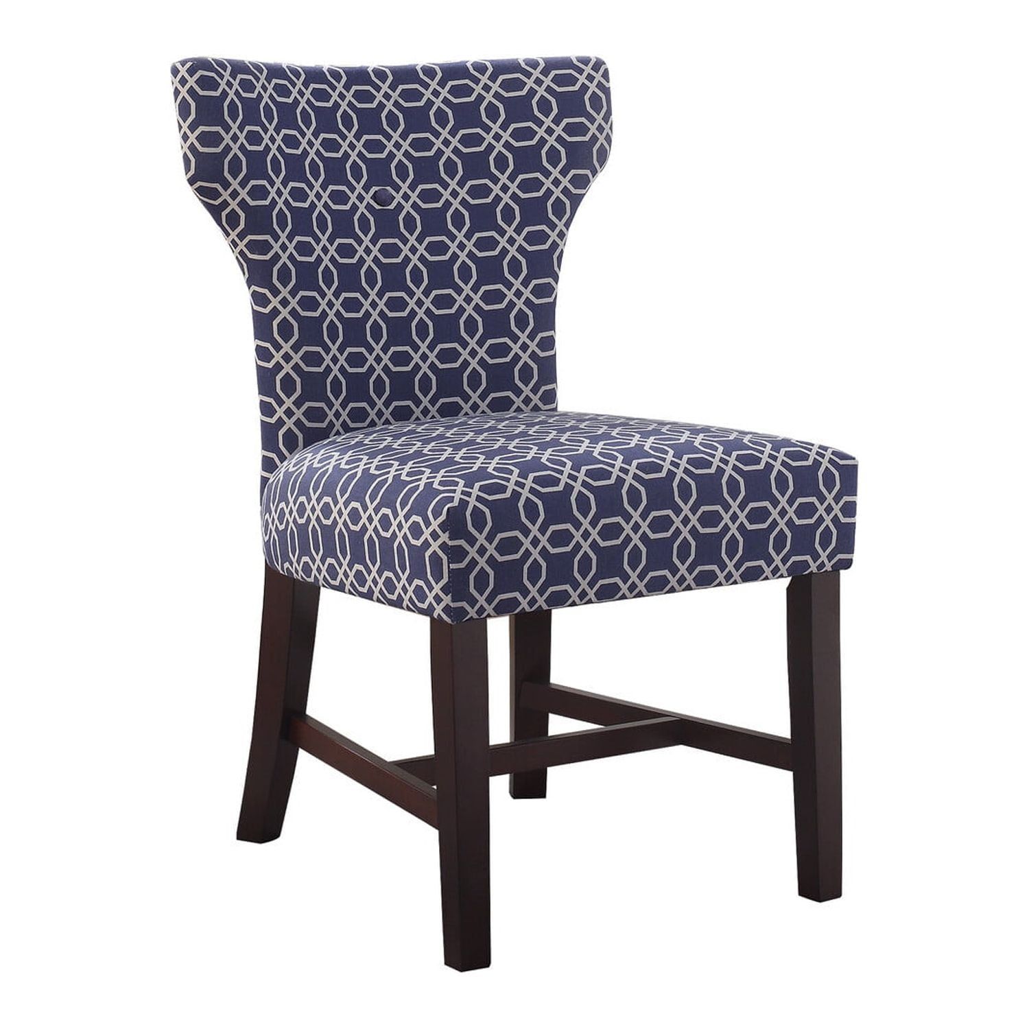 Belle Blue Geometric Fabric and Wood Armless Side Chair