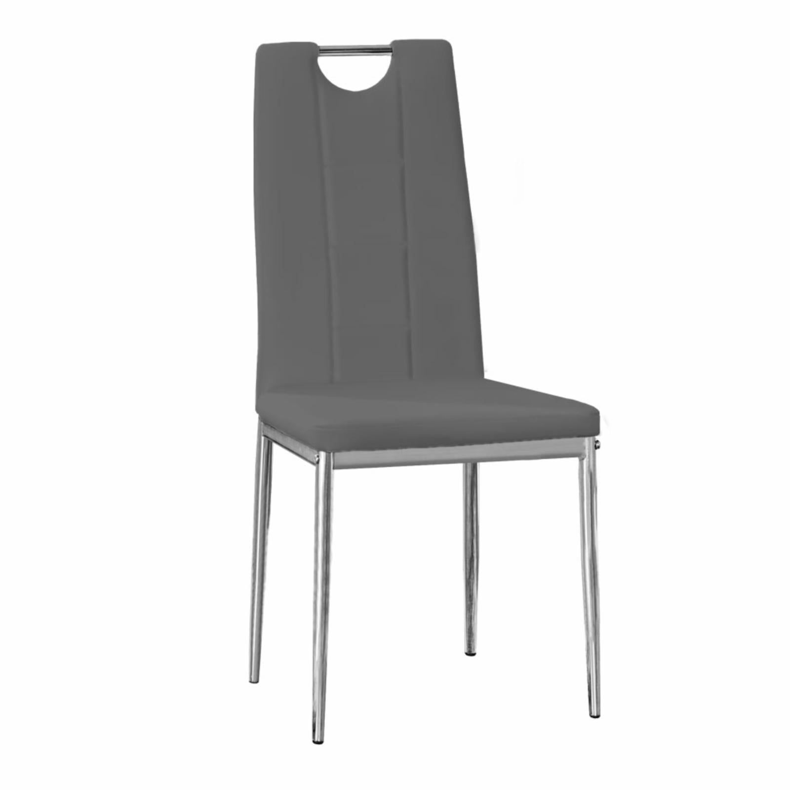 Gray Faux Leather Chrome Parsons Side Chair Set