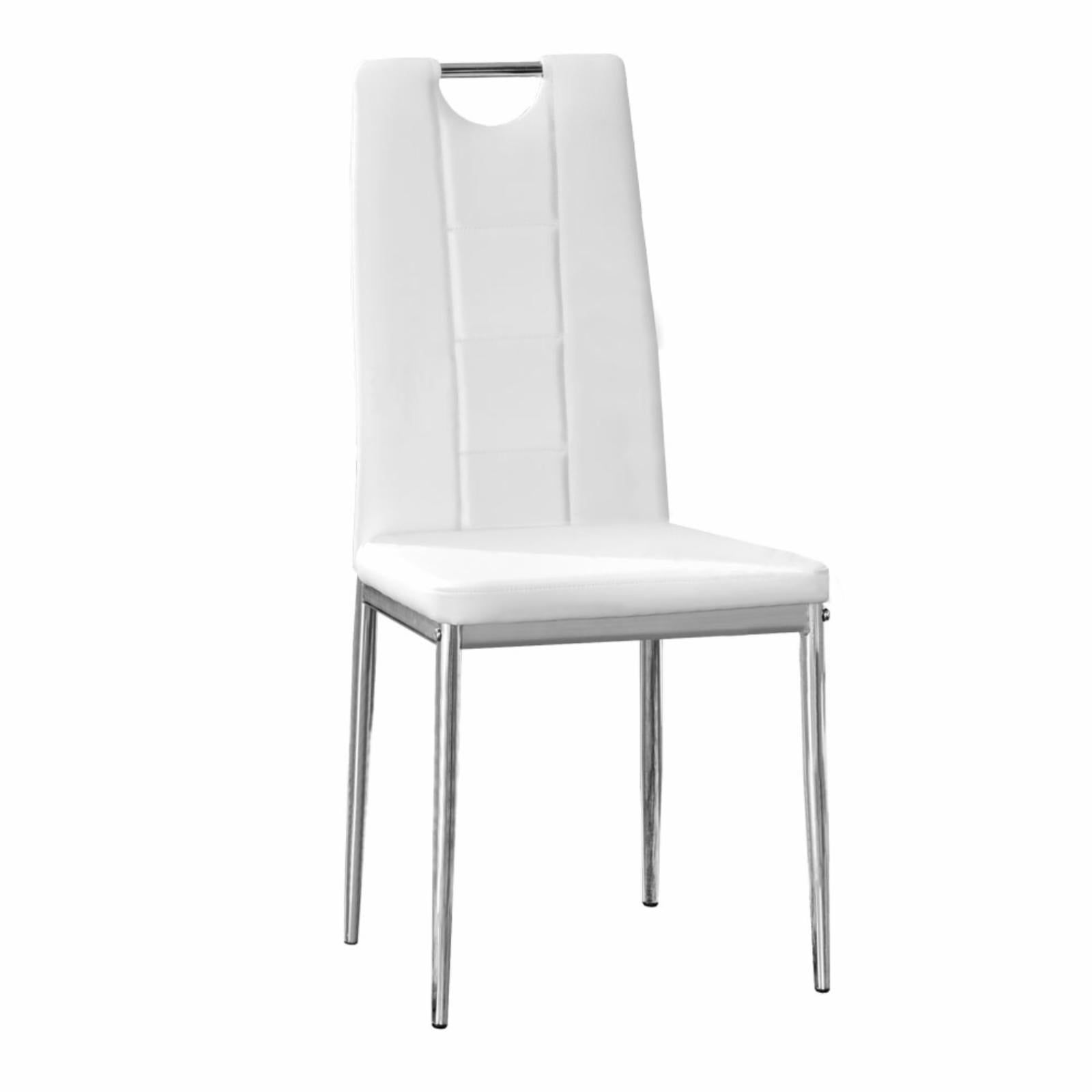 High-Back White Faux Leather Parsons Side Chair with Chrome Base