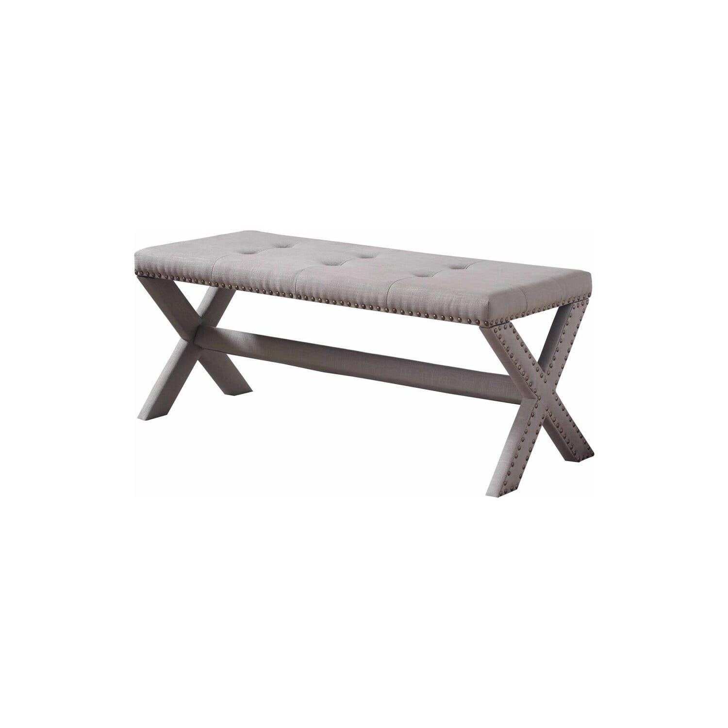 Contemporary Grey Velvet Tufted Bedroom Bench, 44 in