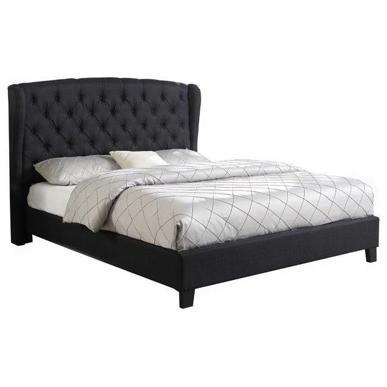 King Size Wingback Linen Upholstered Bed with Tufted Headboard