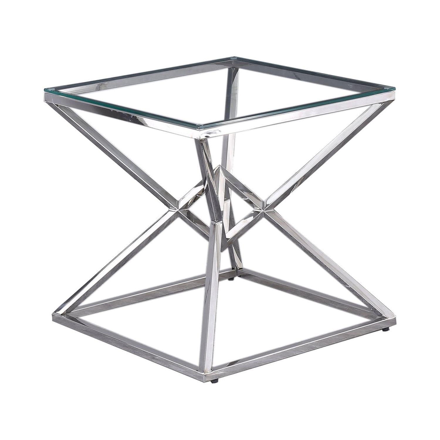 Silver Geometric Stainless Steel and Glass End Table