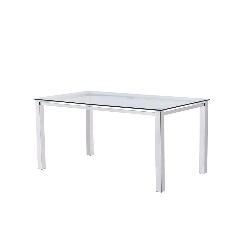 Ajay 63" Silver Glass Top Dining Table with Chrome Legs