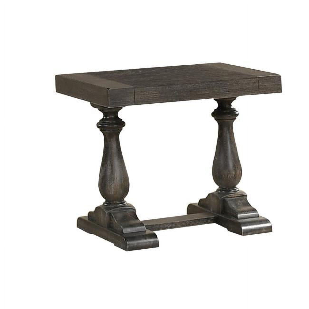 Amy 27" Distressed Gray Wood End Table with Double Pedestal Base