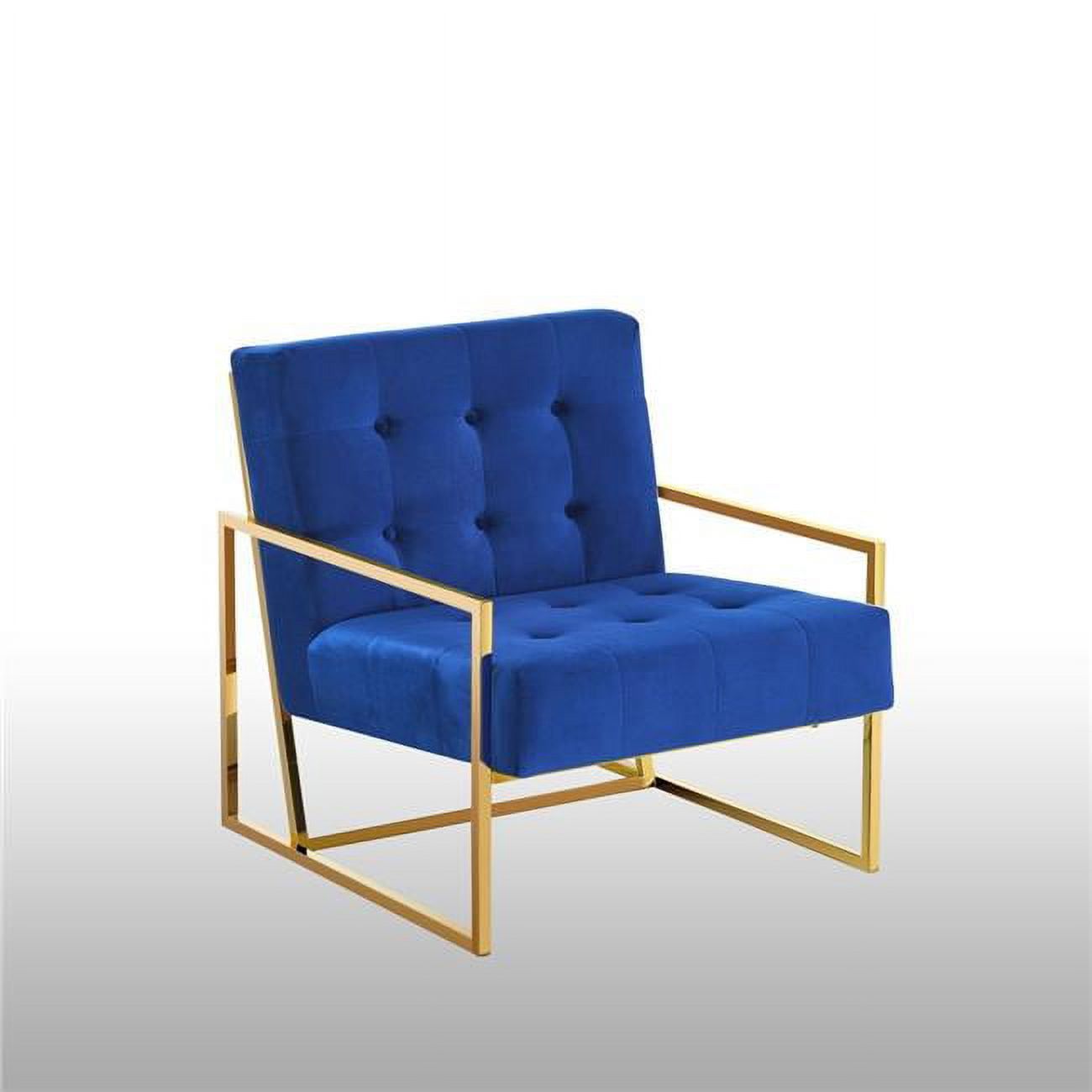 Royal Blue Velvet and Gold Metal Accent Armchair