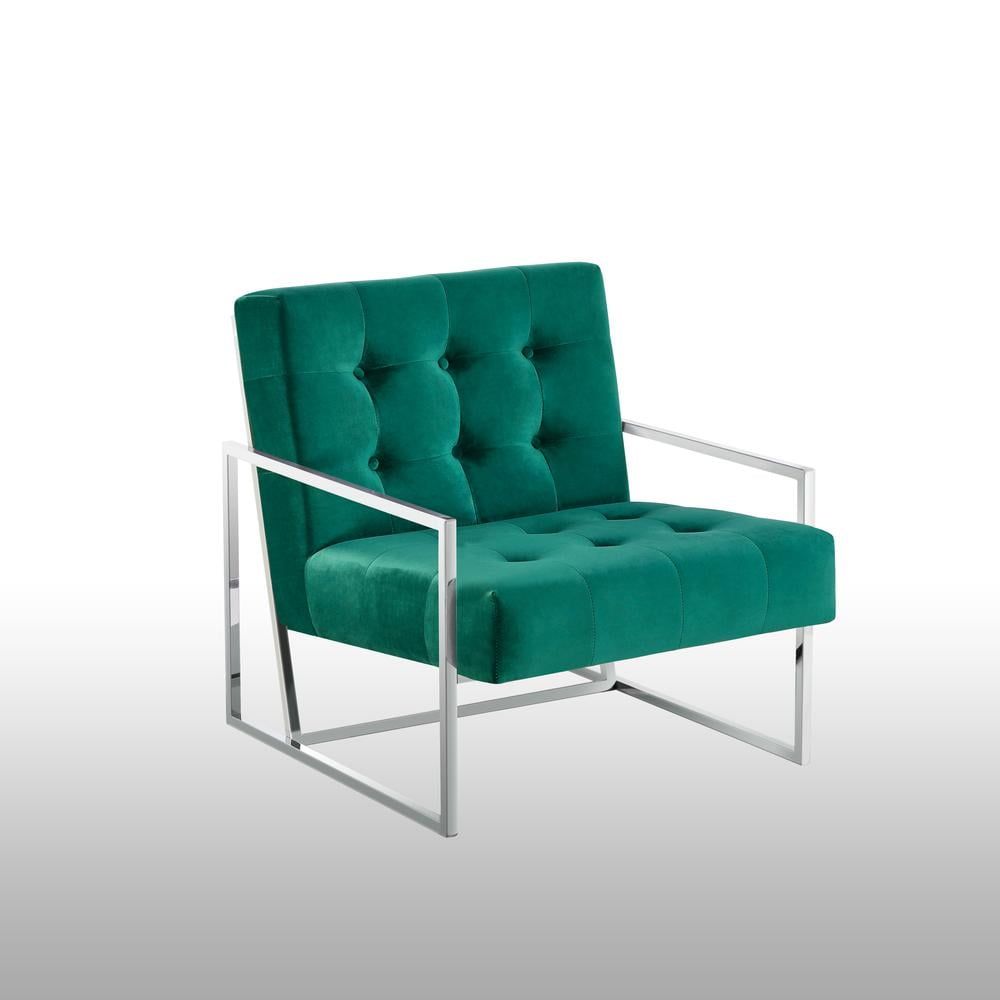 Teal Green Velvet and Stainless Steel Lawson Accent Chair