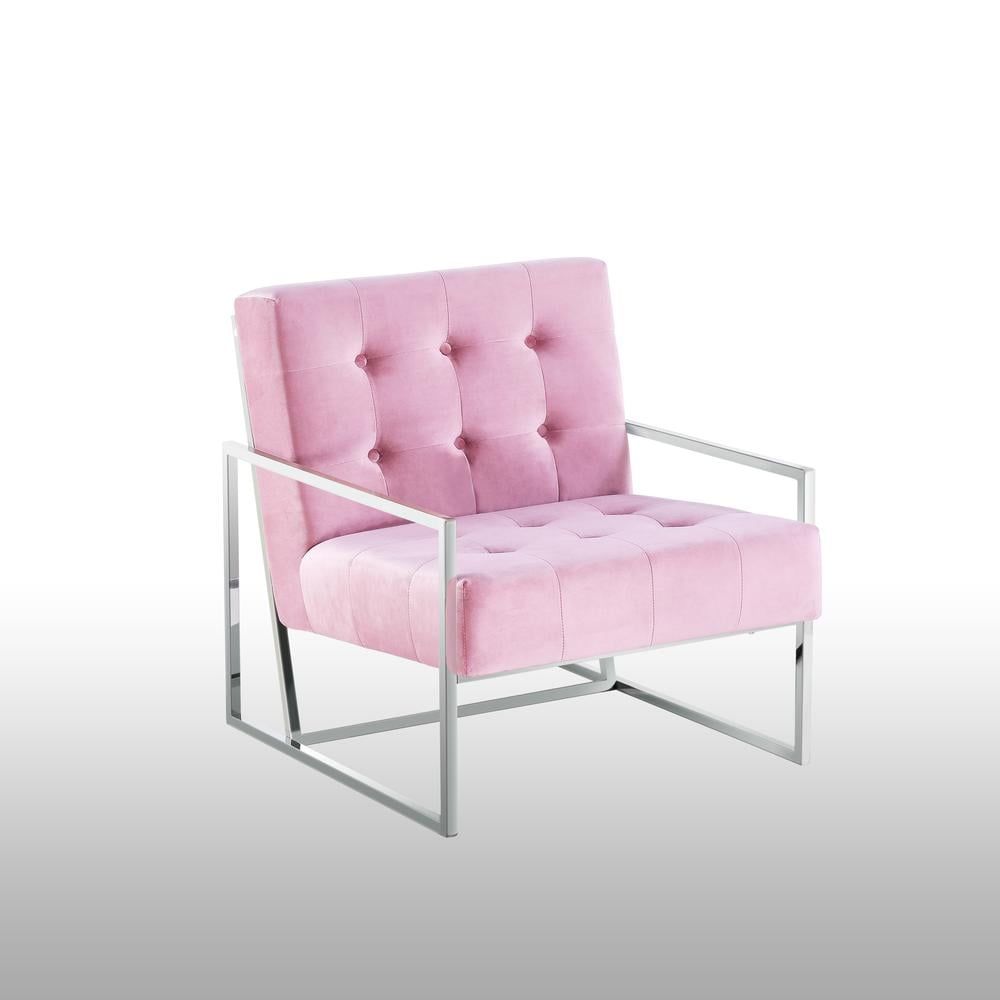 Blush Pink Velvet Accent Chair with Silver Frame