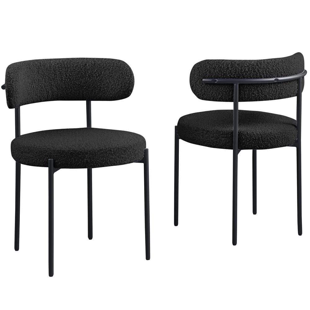 Sleek Drexel Boucle Fabric Black Metal Low Back Side Chair (Set of 2)