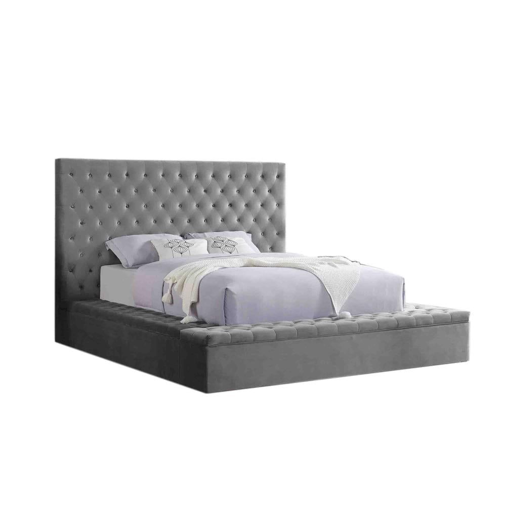 Cierra Grey Velvet Tufted Upholstered California King Platform Bed with Storage