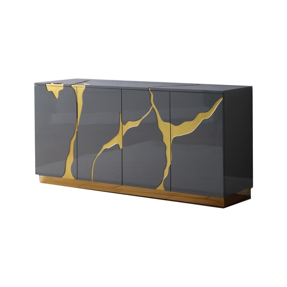 Domitianus 66" Grey Lacquer with Gold Accents Sideboard