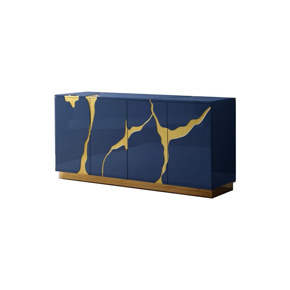 Mid-Century Modern Navy Lacquered Sideboard with Gold Accents
