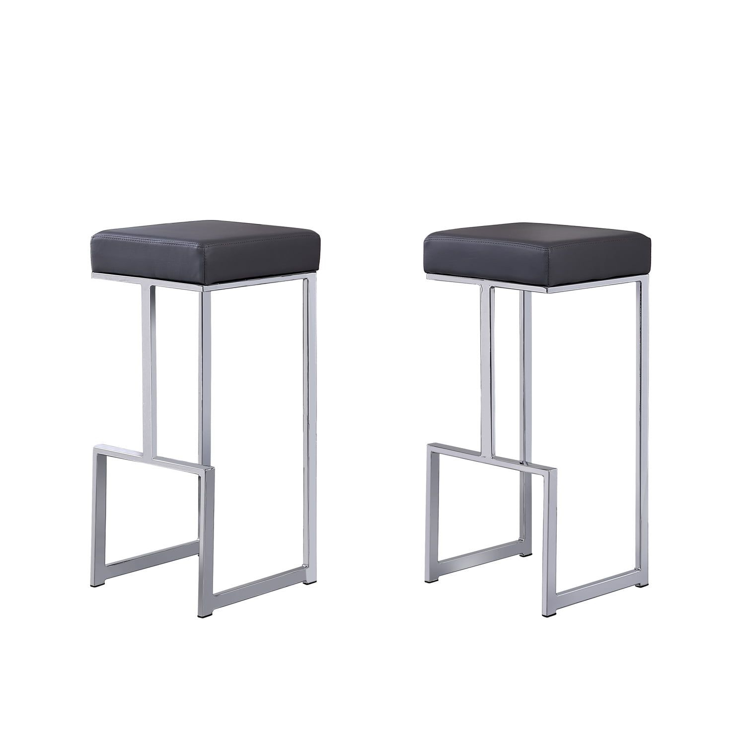 Sleek Gray Faux Leather 31" Backless Bar Stool with Silver Base