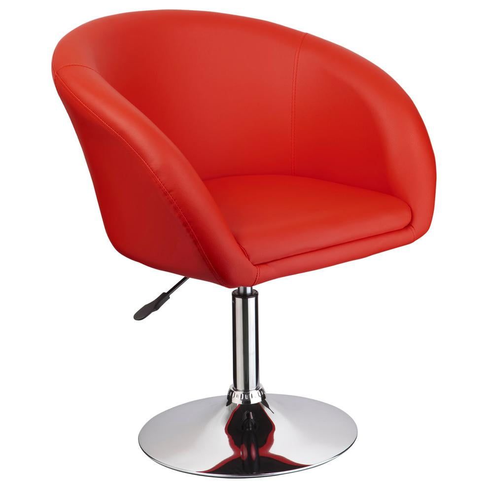 Red Faux Leather Swivel Side Chair with Metal Frame