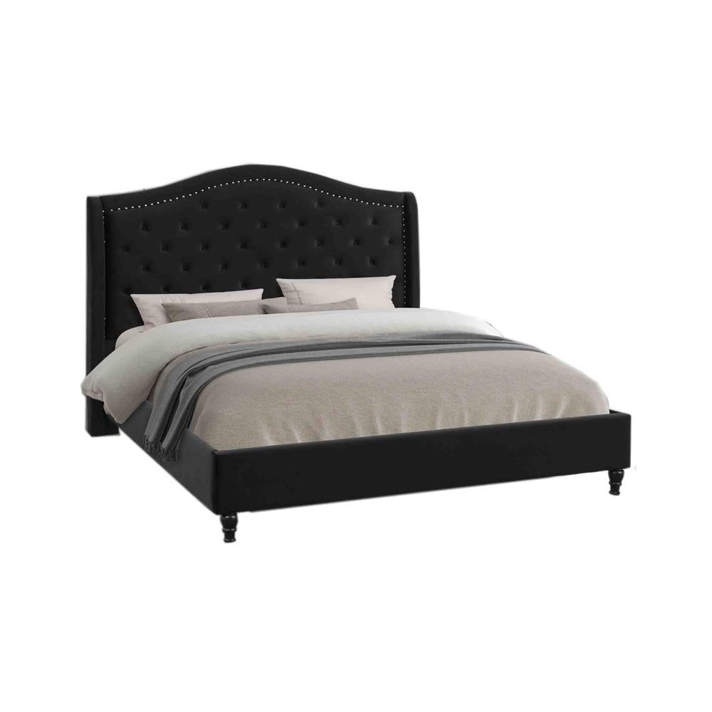 Elegant Pine Wood California King Platform Bed with Tufted Velvet Upholstery