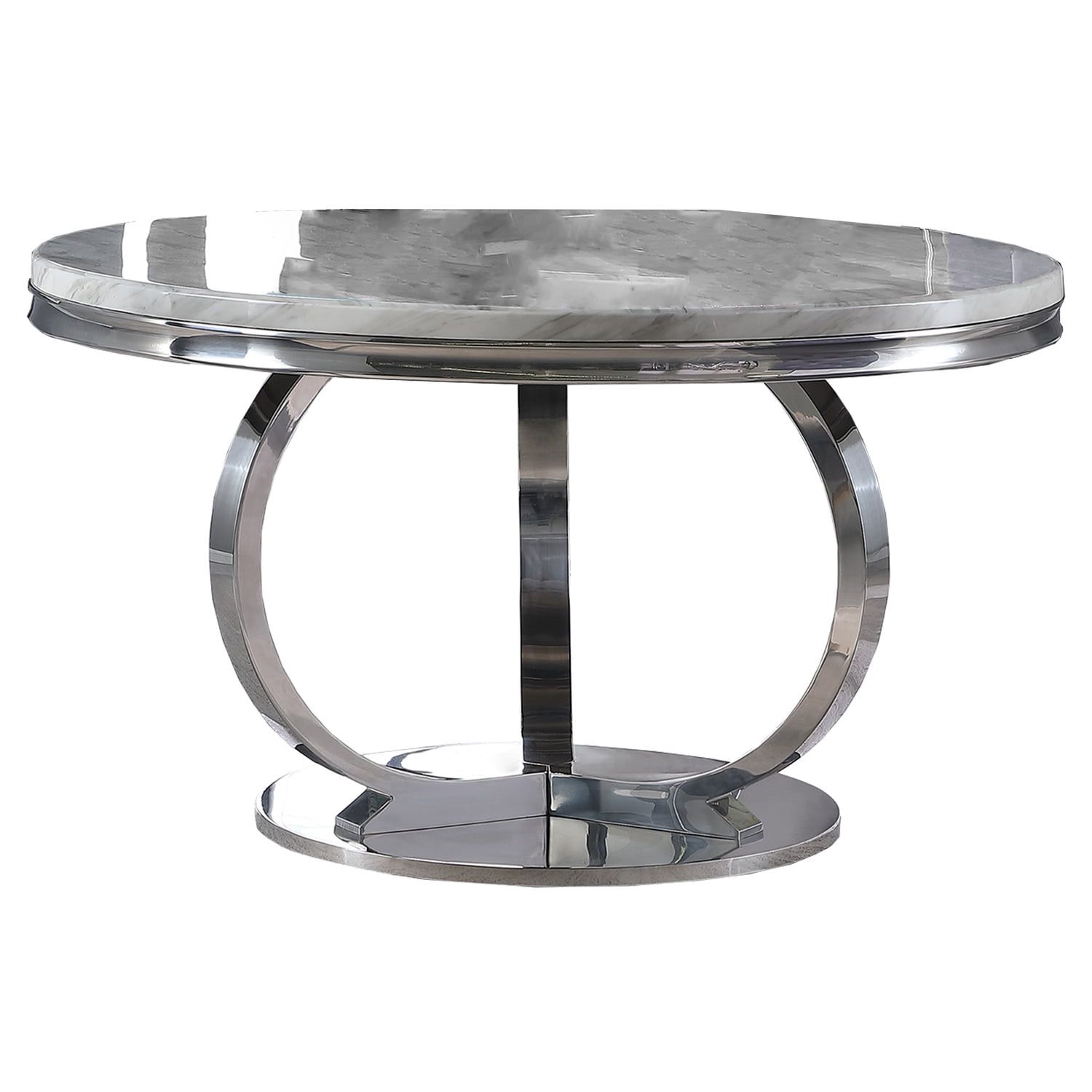 Lexington 52" Round White Faux Marble Dining Table with Stainless Steel Base