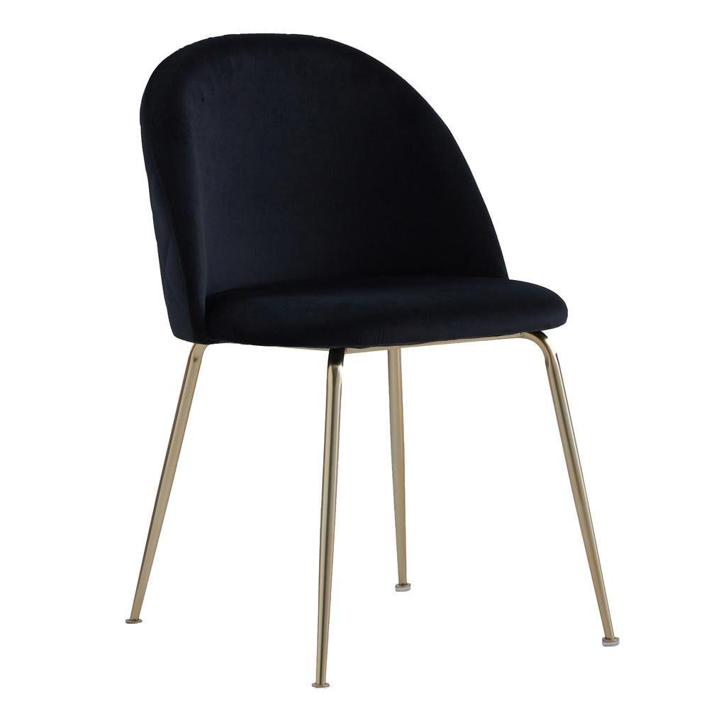 Black Velvet Upholstered Dining Side Chair with Metal Legs