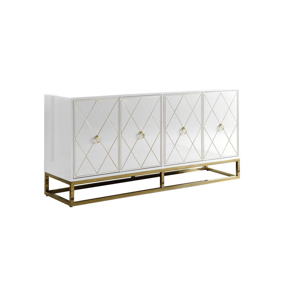 Luxurious White Lacquer Sideboard with Gold Plated Accents and Spacious Storage