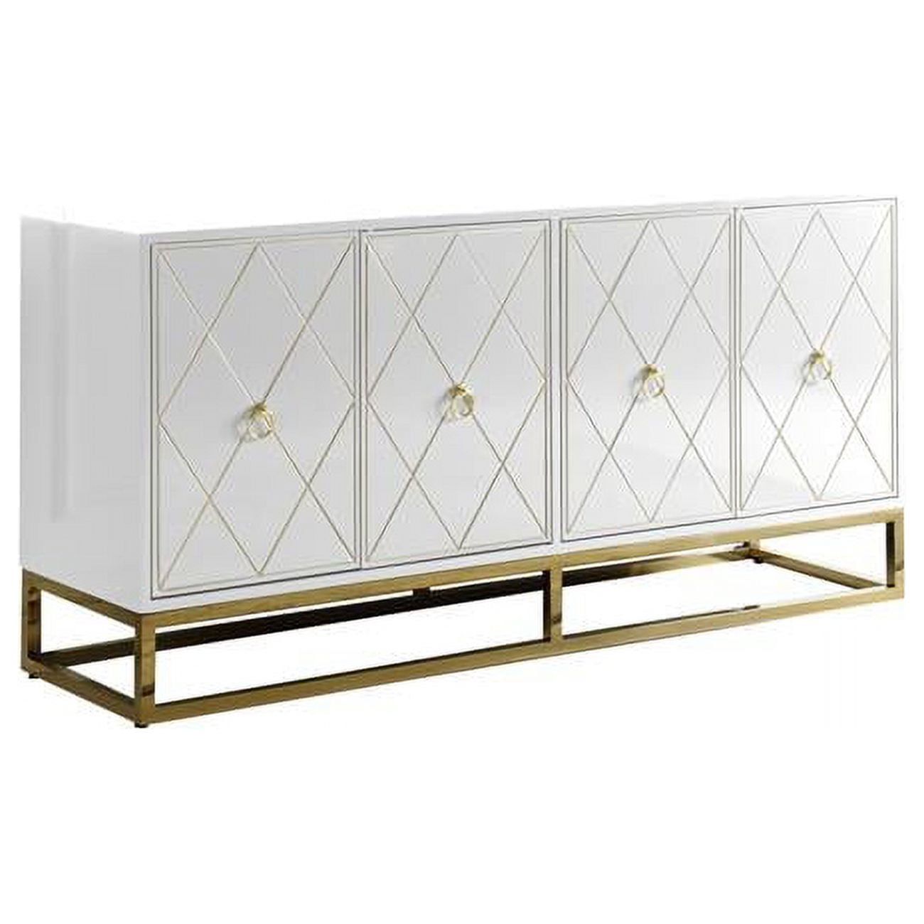 Luxurious White Lacquer Sideboard with Gold Plated Accents and Spacious Storage