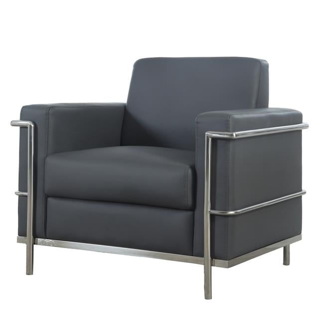 Sleek Dark Gray Faux Leather 36" Metal Frame Accent Armchair