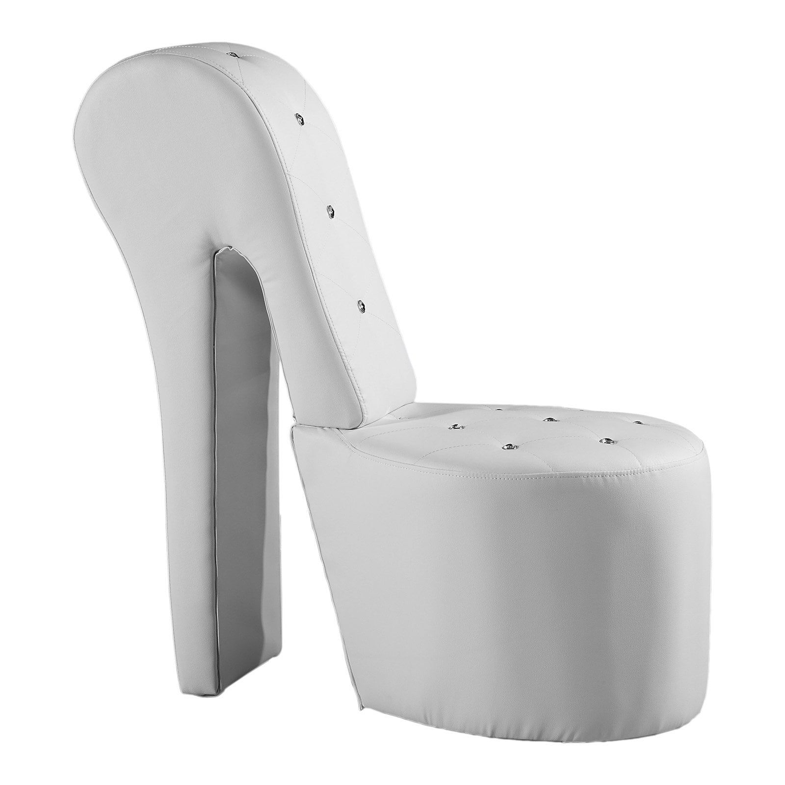 White Faux Leather High Heel Accent Chair with Crystal Studs