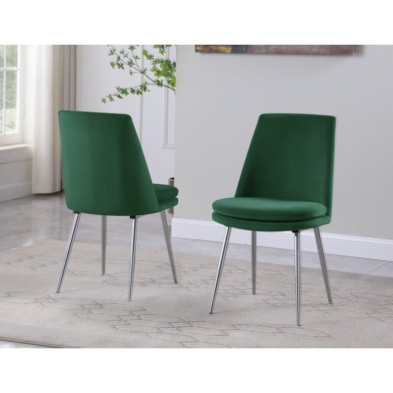 Luxe Green Velvet Low Side Chair with Chrome Finish