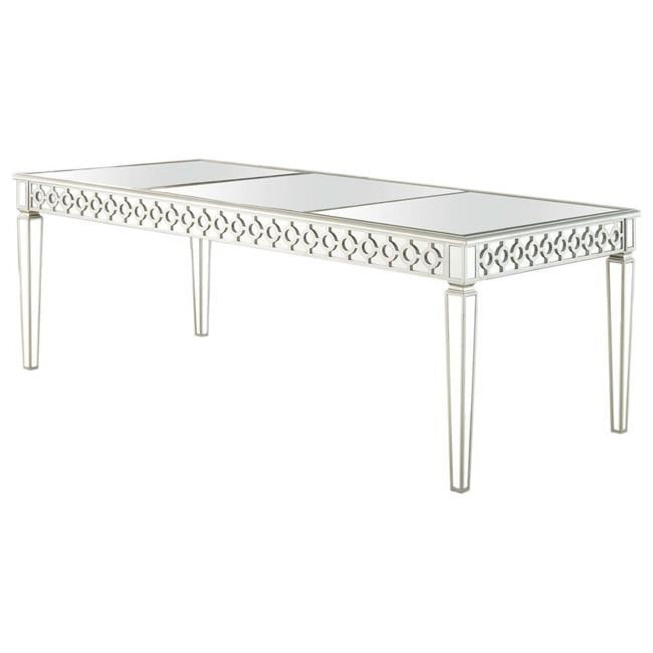 Sophie Silver Mirrored Rectangular Dining Table with Wood and Glass