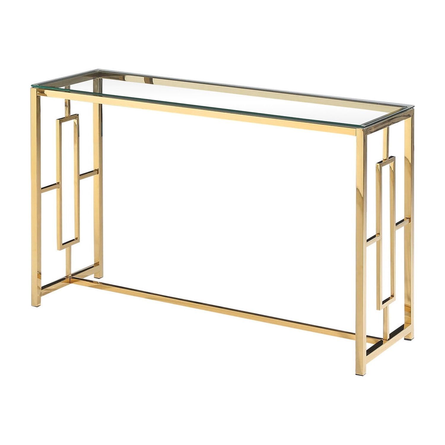 Gold and Clear Glass Console Table with Stainless Steel Base