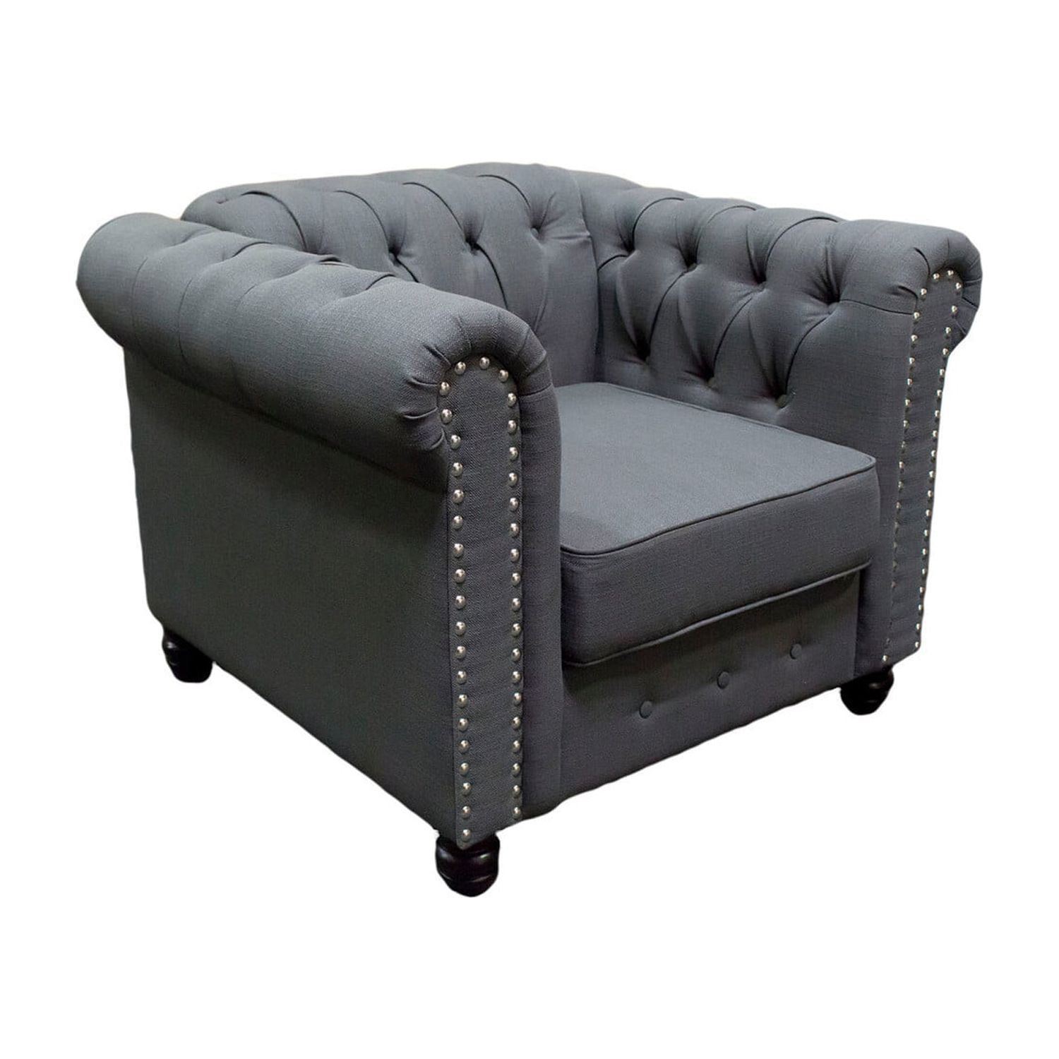Charcoal Velvet Flared Arm Wood Accent Chair with Tufted Back