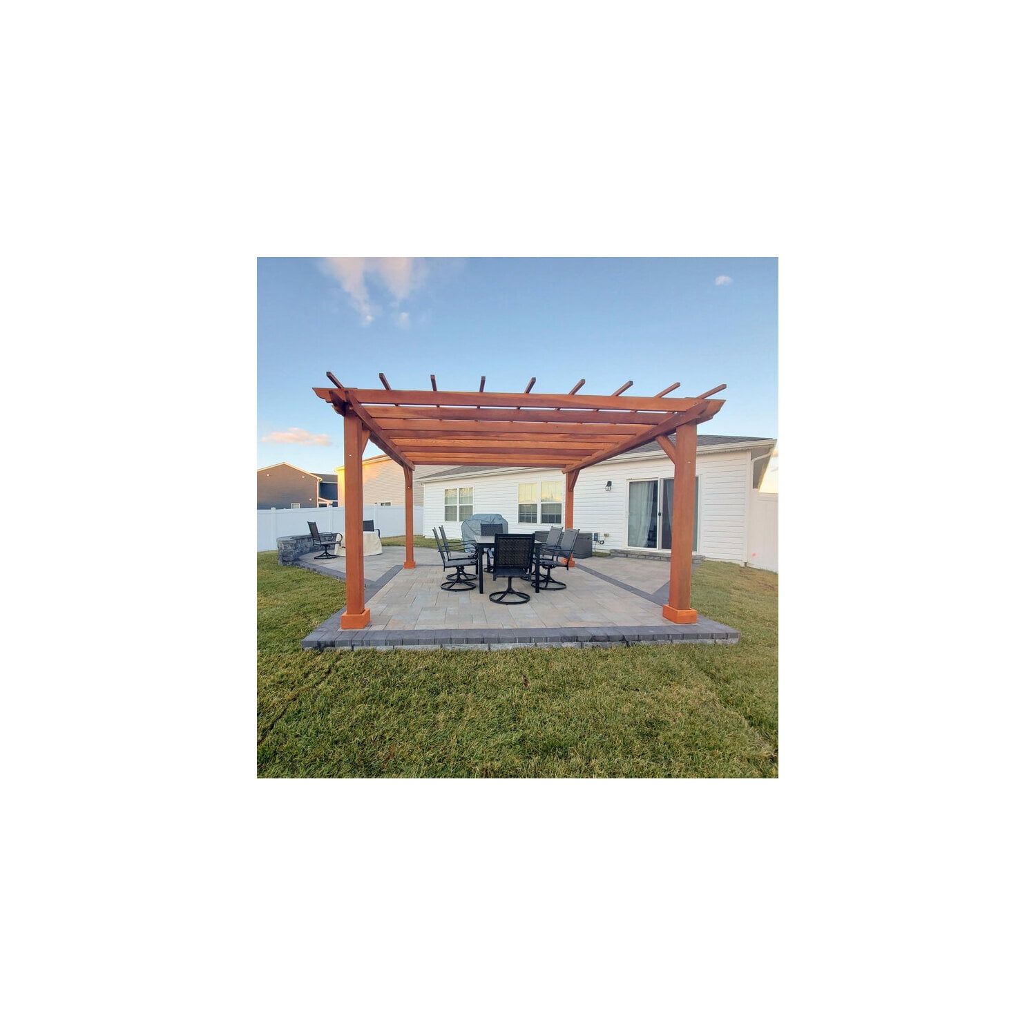 Redwood 20x20 Square Coastal Farmhouse Pergola