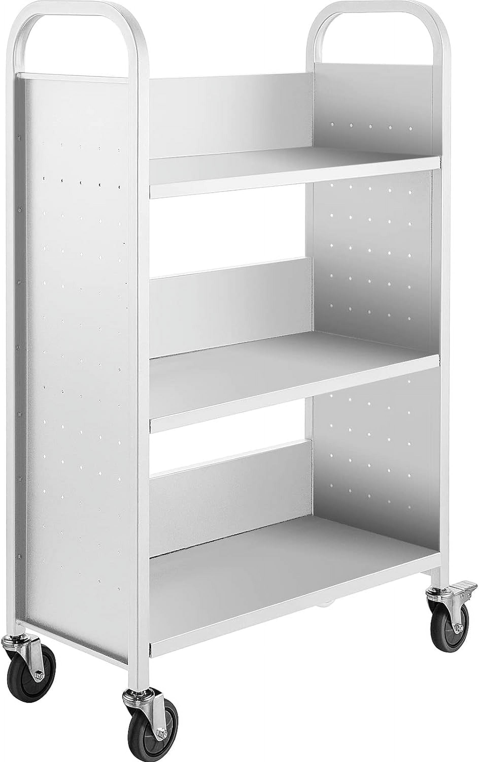 White Carbon Steel Rolling Book Cart with Lockable Wheels